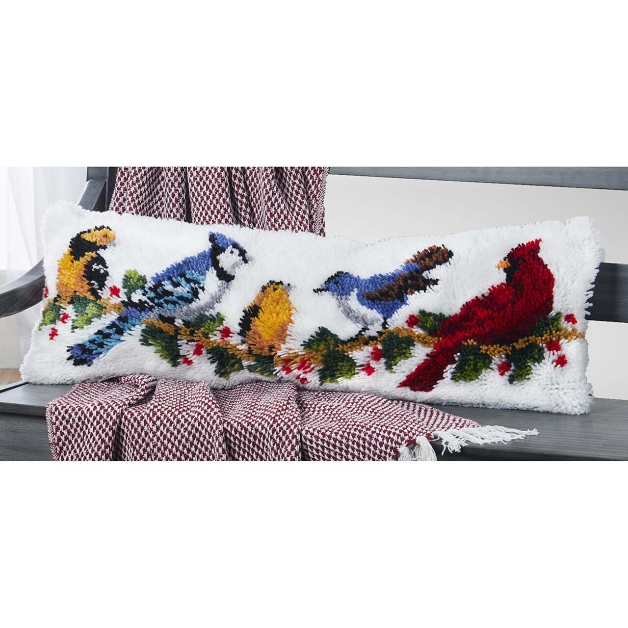Herrschners Winter Birds Bench Pillow Latch Hook Kit